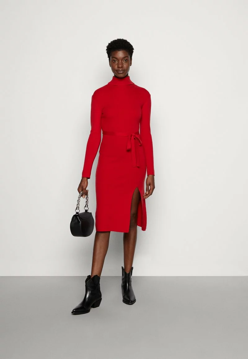 Anna Field ROLLKRAGEN RIPP MINI STRICKKLEID MIT GÜRTEL - Strickkleid - Red 4 Anna Field ROLLKRAGEN RIPP MINI STRICKKLEID MIT GÜRTEL - Strickkleid - Red – Bild 2