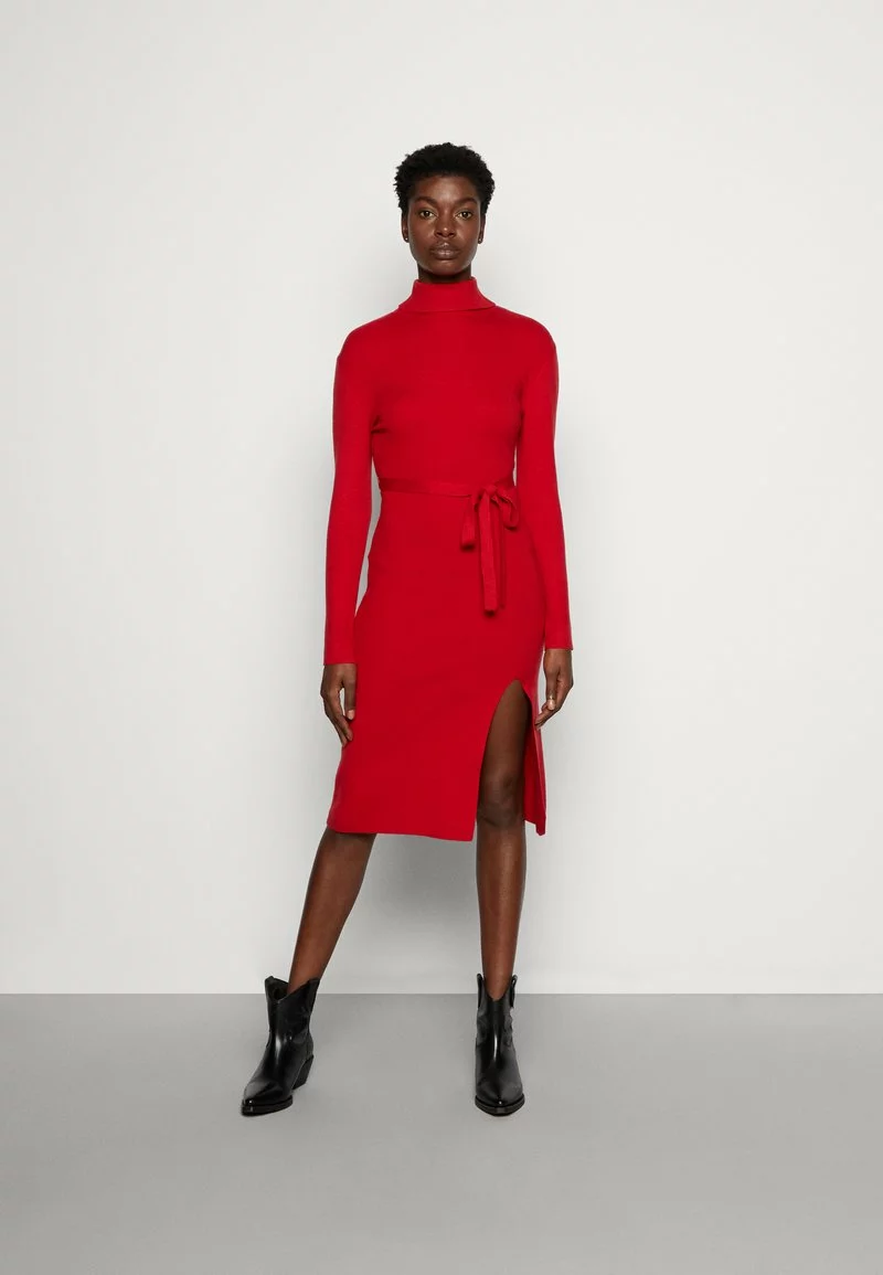 Anna Field ROLLKRAGEN RIPP MINI STRICKKLEID MIT GÜRTEL - Strickkleid - Red 3 Anna Field ROLLKRAGEN RIPP MINI STRICKKLEID MIT GÜRTEL - Strickkleid - Red